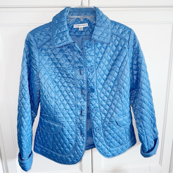 Pendleton Quilted Light Blue Puffer Jacket Barn Coat Button Up Womens Size XS - Picture 1 of 12